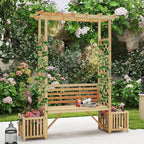 Giantex Outdoor Bench with Garden Arbor & 2 Planter Boxes, Wooden Trellis - Image 9