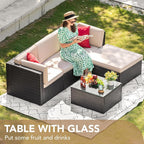 Devoko 5 Pieces Patio Furniture Sets All Weather Outdoor Sectional Patio Sofa - Image 4
