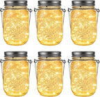 GIGALUMI Hanging Mason Jar Solar Lights, 6 Pack 30 Led Tinplate Lids Hanging by GIGALUMI
