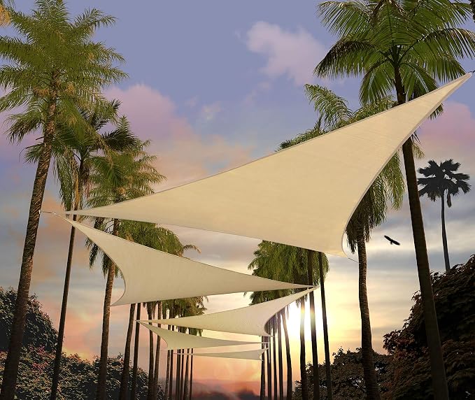Amgo 32' x 32' x 32' Beige Triangle Sun Shade Sail Outdoor Canopy Awning UPF50+ by Amgo
