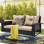 DWVO Hanging Porch Swing Chair Outdoor Wicker Rattan Patio Swing Lounge 2 Seats - Image 6