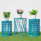 Nesting Side Table Set of 3 Decorative Round Garden Stools - Image 3