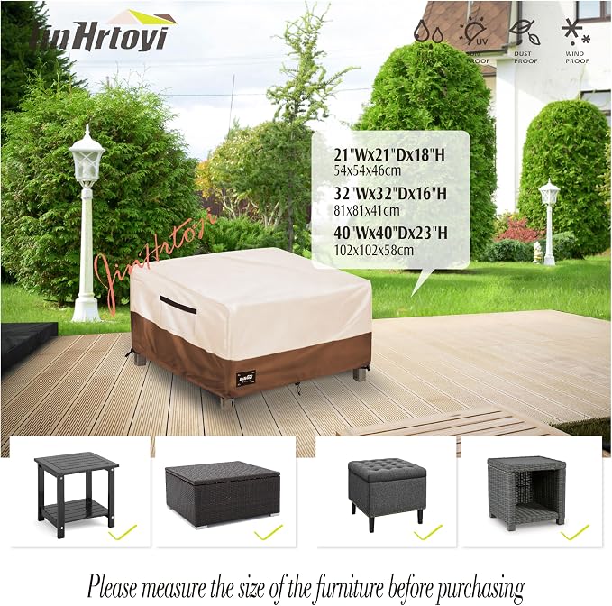 JinHrtoyi Patio Square Table Cover, 32Wx32Dx16H Inches 100% Waterproof Heavy - Image 3