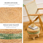 Handwoven Round Ottoman, Natural Water Hyacinth Outdoor Patio Pouf Seagrass Low - Image 7