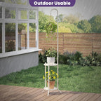 2-Tier Metal Plant Stand with Hanging Hook, Indoor Outdoor Plant Shelf - Image 3