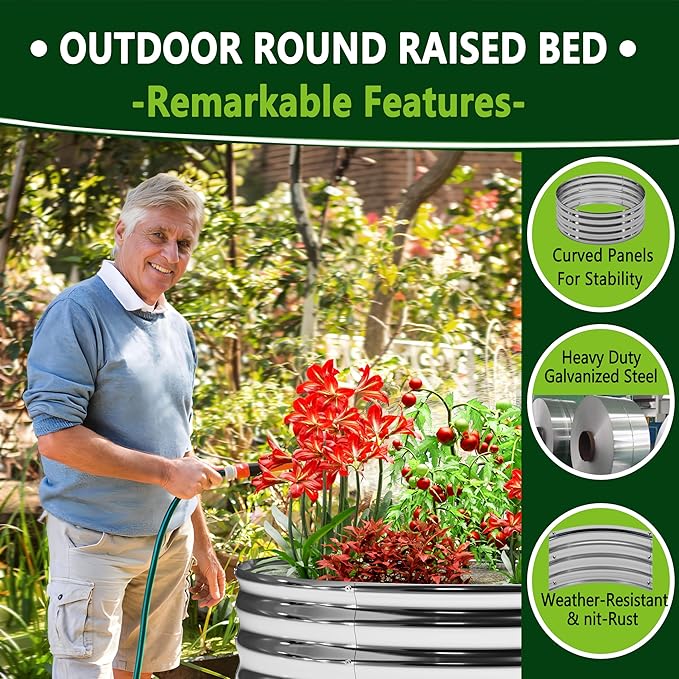 3PCS 2x2x1FT Galvanized Raised Garden Bed Kit, Vegetable Boxes-Round Metal - Image 3