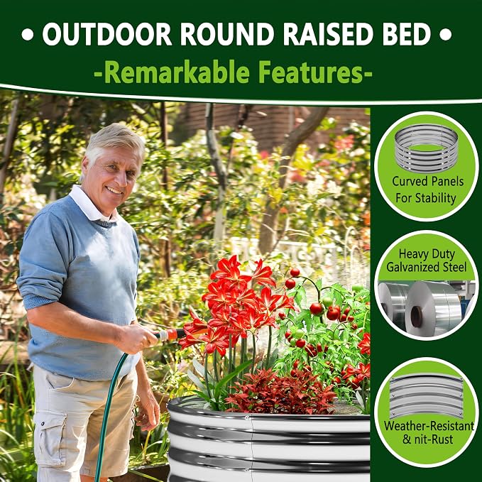 2PCS 3x3x1FT Galvanized Raised Garden Bed Kit, Vegetable Boxes-Round Metal - Image 3