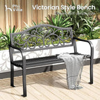PHI VILLA 43 Inch Cast Iron Steel Frame Outdoor Garden Bench, Patio Furniture - Image 3