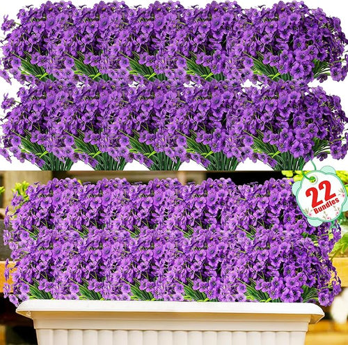 22 Bundles Artificial Flowers Outdoor, Faux Flowers UV Resistant by Powbrace