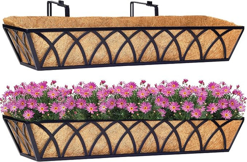 30 Inch Window Deck with Coco Liner Set of 2, Metal Hanging Flower Planter by LAWYAMAI