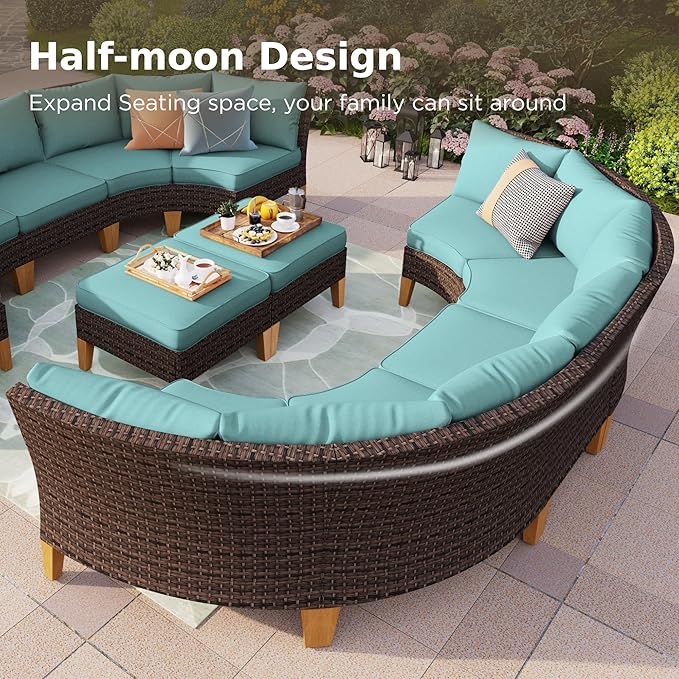 PHI VILLA 3-Piece Half-Moon Patio Furniture Set, Outdoor Curved Sectional Sofa - Image 6
