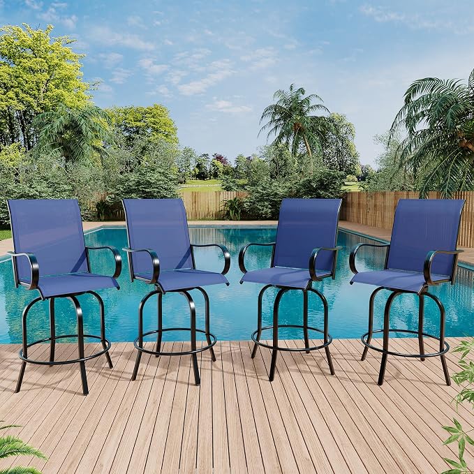 GarveeLife 4 Piece Outdoor Swivel Bar Chairs, Patio High Swivel Bar Stools by GarveeLife