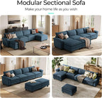 LINSY HOME 157'' Modular Sectional Sofa Blue Couch Corduroy Cloud Couches - Image 7