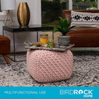 BIRDROCK HOME Square Pouf Ottoman | Cotton Braided Foot Stool - Image 6