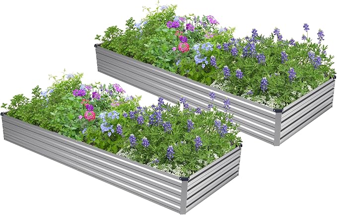 2PCS 8x4x1ft Galvanized Raised Garden Bed Kit, Galvanized Planter Raised Garden by Easllre
