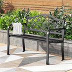 PHI VILLA 43 Inch Cast Iron Steel Frame Outdoor Garden Bench, Patio Furniture by PHIVILLAThepioneerofcomfortablehouseholdsupplies