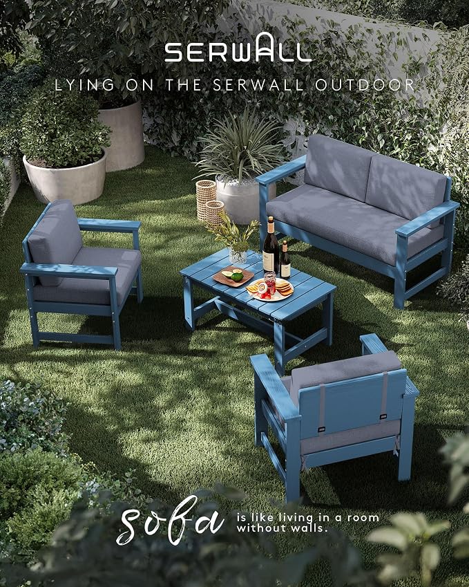SERWALL Blue HDPE Outdoor Loveseat - Image 5