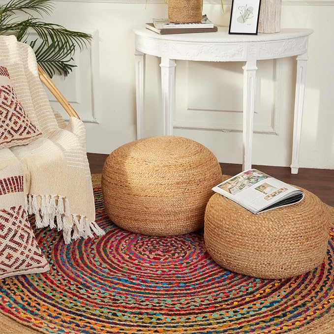 REDEARTH · Jute Circular Pouf Ottoman - Image 2