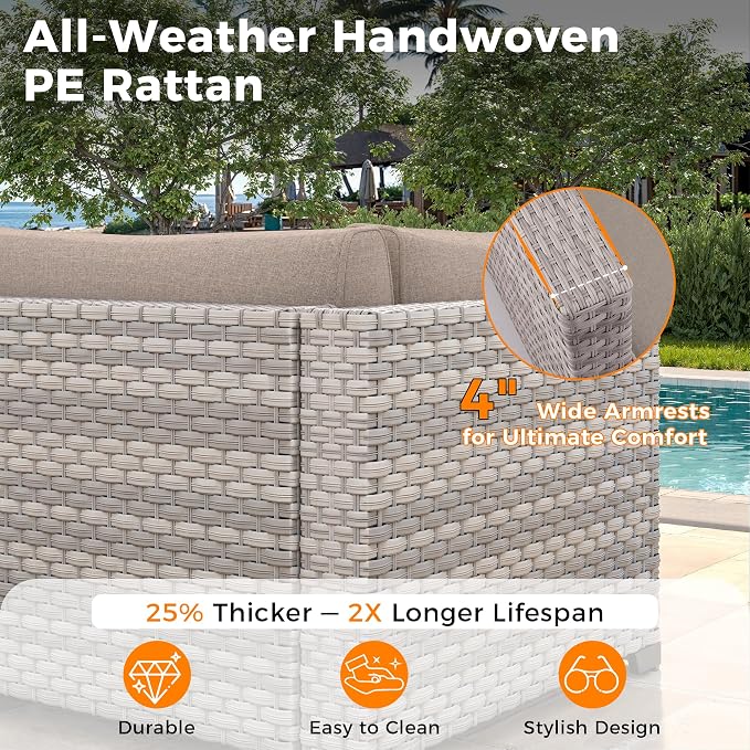6-Seat Modern Outdoor Wicker Rattan Patio Furniture Set - Image 4