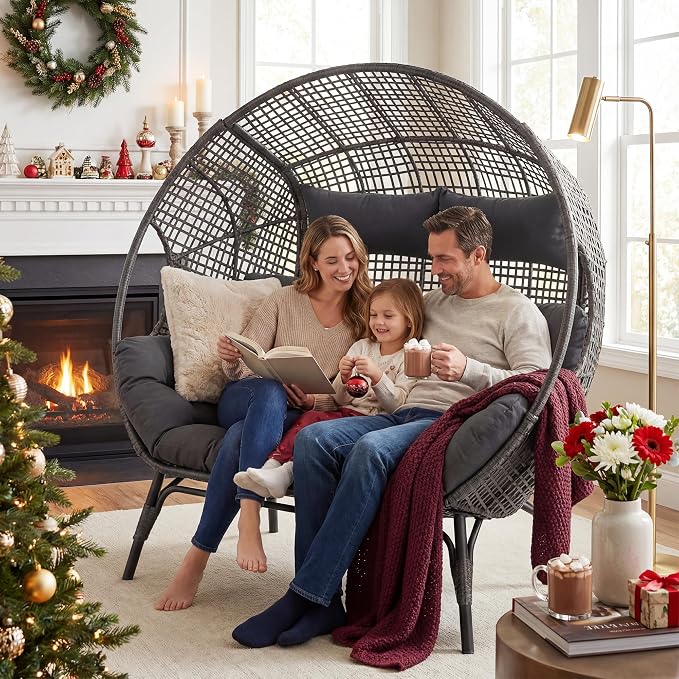 NICESOUL® Double Egg Chair Indoor Outdoor Stationary Oversized 6.5" Thick - Image 2