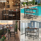 3Pcs Outdoor Patio Bar Set, Metal Pub Height Bistro Table Set - Image 5