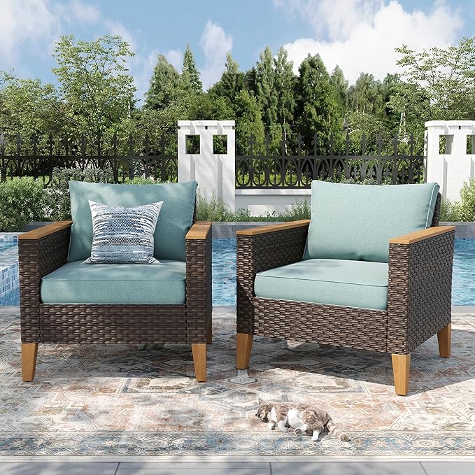 PHI VILLA 2 Pieces Wicker Patio Sofa Set, Rattan Sofa Set by PHIVILLAThepioneerofcomfortablehouseholdsupplies