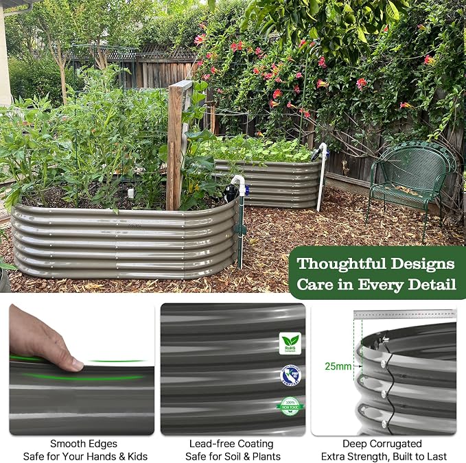 A ANLEOLIFE 8x4x2ft Galvanized Raised Garden Bed Kit, Oval Metal Deep Root - Image 4