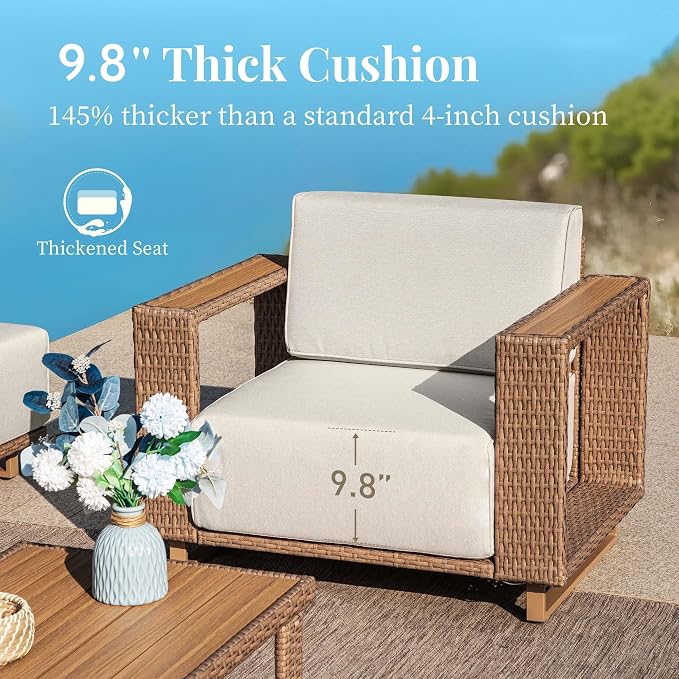 6 Pieces Patio Furniture Set, Outdoor Rattan Wicker Sectional Sofa - Image 3