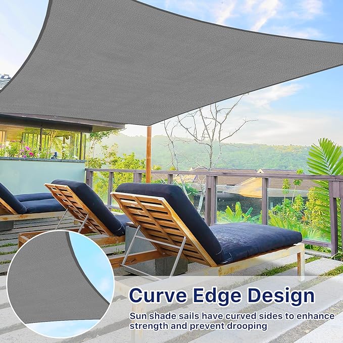 12'x12' Sun Shade Sail, UV Protection Outdoor Shade, Curved Tear Resistant - Image 5