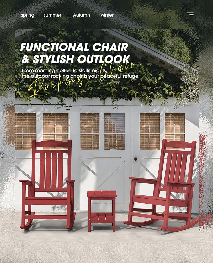 KINGYES Outdoor Rocking Chair, Weather Resistant Patio Rocking Chairs High Back - Image 3