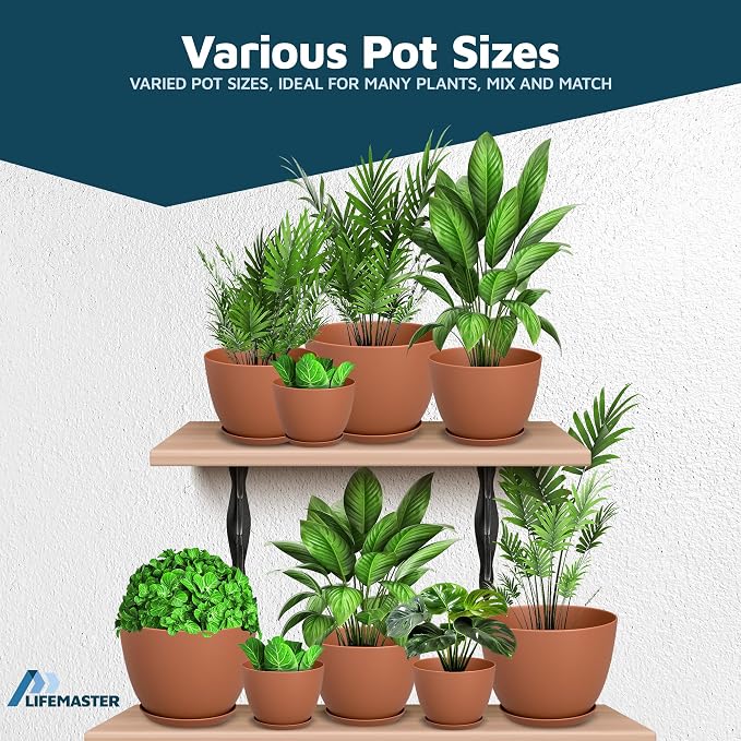 Terracotta Plant Pots with Drainage Holes & Saucers 5 Pack, Indoor & Outdoor - Image 4