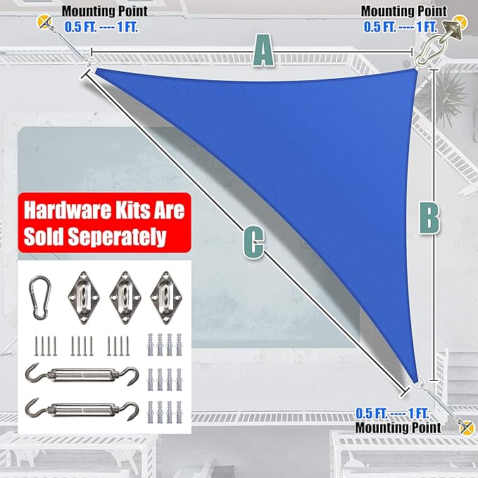 Amgo Custom Size 21' x 21' x 29.7' Blue Right Triangle Sun Shade Sail UPF50+ - Image 8