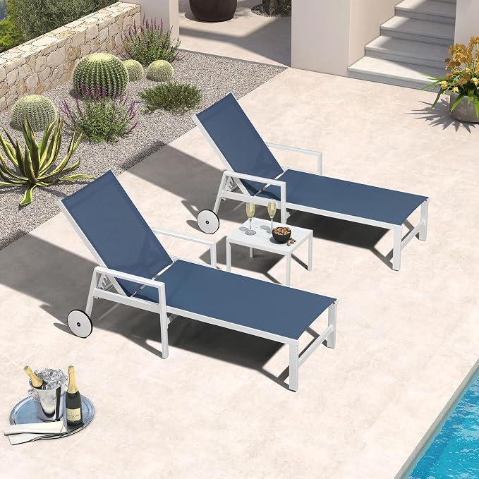PURPLE LEAF Lounge Chair Outdoor Set 2 Pieces White Aluminum Chaise Lounge by PURPLELEAF