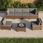 7 Pieces Patio Furniture Set, Outdoor Sectional Rattan Sofa Set, Wicker Patio - Image 9