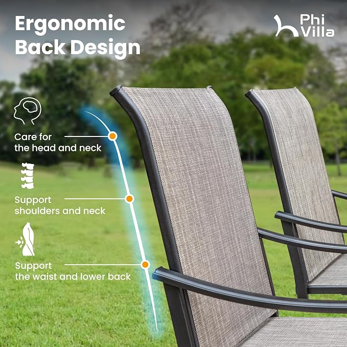 PHI VILLA 7 PCS Patio Dining Set, 2 Swivel & 4 Stable Outdoor Dining Chairs - Image 3