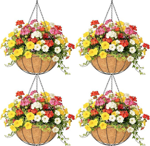 4 Pack 14 Inch Hanging Baskets for Plants Outdoor Metal Hanging Planter Hanging by Qusuxi