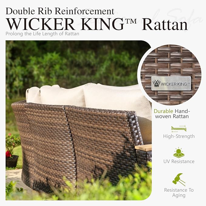 Sophia & William Outdoor Patio Furniture Set High Back Wicker Sofa Chairs - Image 4