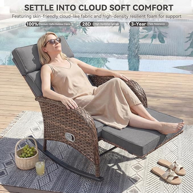 3 Pieces Zero Gravity Wicker Patio Rocking Recliner Chairs Set of 2 - Image 3