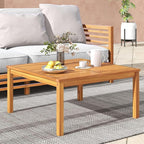 Tangkula Patio Wood Coffee Table, Solid Acacia Wood 35.5 Inches Side Table - Image 4