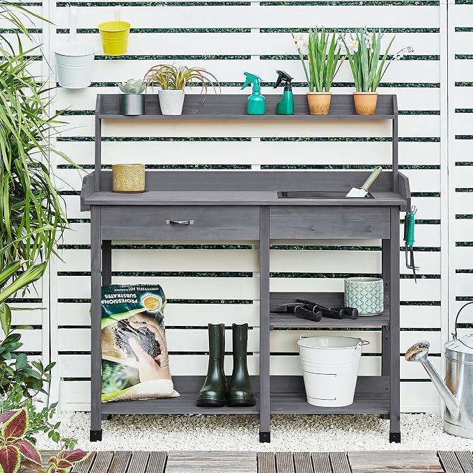 Yaheetech Outdoor Potting Bench Table Potters Benches Garden Workstation - Image 6
