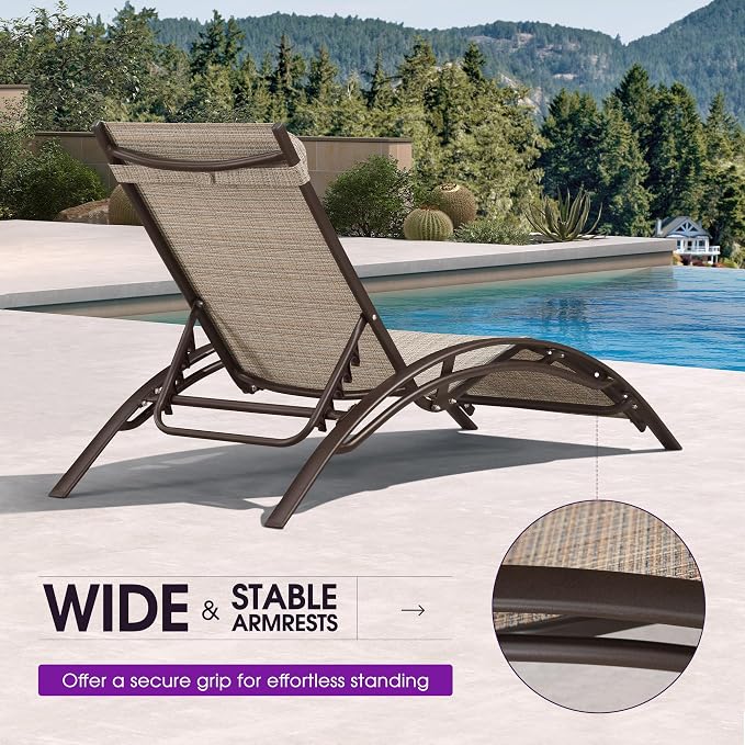 PURPLE LEAF Outdoor Chaise Lounge Chair Set of 3 Patio Pool Lounger Bronze - Image 7