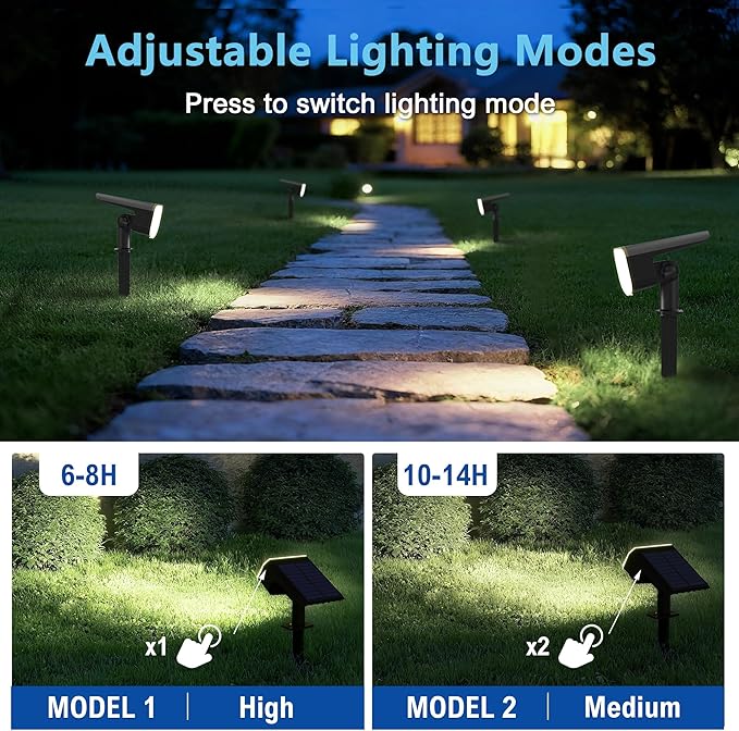 Solar Spot Lights Outdoor Waterproof IP65, 6 Pack, Cool Light, 2 Lighting Modes - Image 2