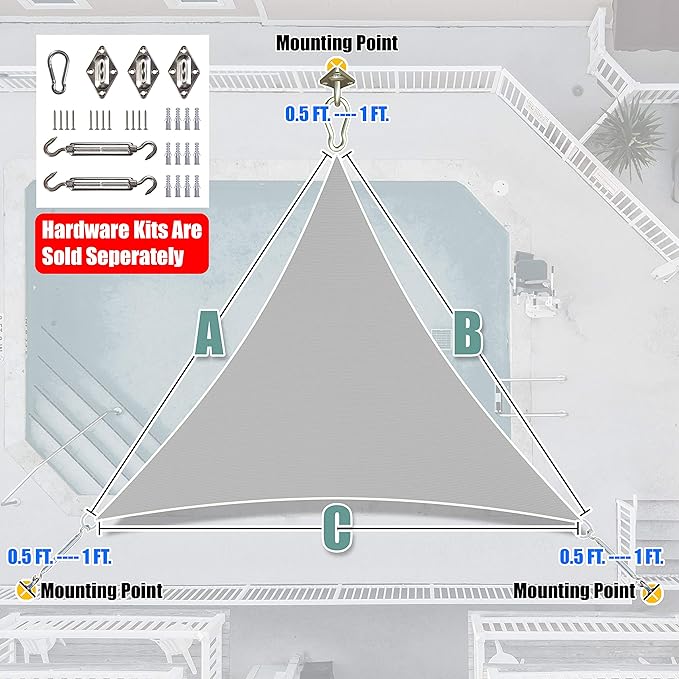 Amgo 18' x 18' x 18' Grey Triangle Sun Shade Sail Outdoor Canopy Awning UPF50+ - Image 8