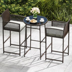 Tangkula 3 Piece Patio Bar Set, Outdoor Wicker Bar Height Glass Top Table & 2 - Image 2