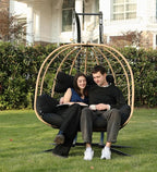 DoubleTT Double Indoor/Outdoor Wicker Swing Egg Chair Hammock Foldable Hanging - Image 7