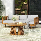 Merax Outdoor Acacia Wood Conversation Set, 3-Seat Loveseat Sofa w/Coushion and - Image 2