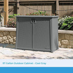 Suncast Resin Outdoor Storage Cabinet, Cool Gray Wicker Resin Outdoor Cabinet - Image 2