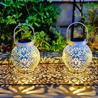 2 Pack Outdoor Solar Hanging Lantern Lights Metal LED Decorative Lamp - Image 3