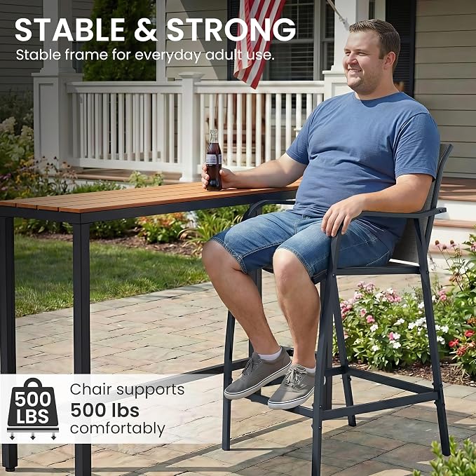 Crestlive Outdoor Bar Stools Set of 4, 500 lb Capacity Metal Patio Bar Chairs - Image 5