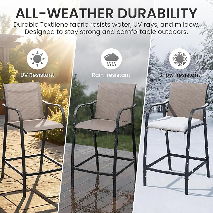 Crestlive Outdoor Bar Stools Set of 2, 500 lb Capacity Metal Patio Bar Chairs - Image 4